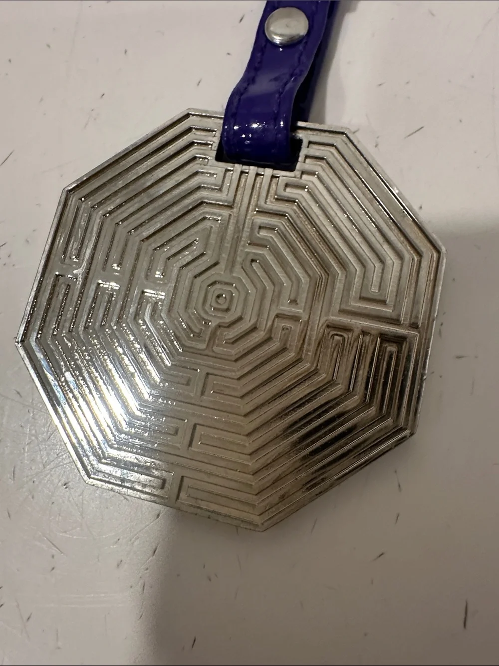 Versace Style Greco Key Engraved Key Chain on Purple Patent Leather Tab